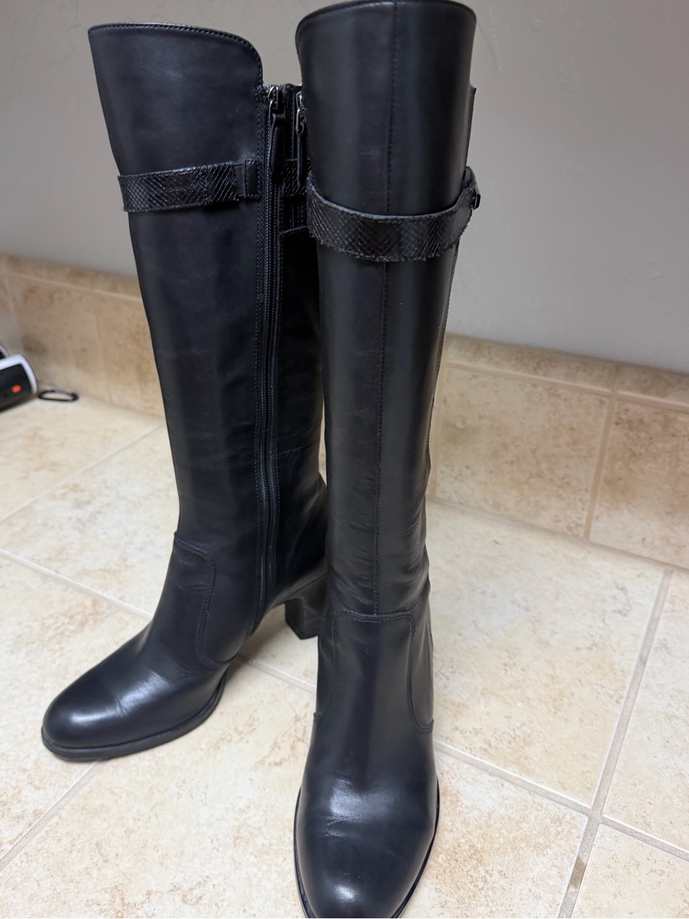 Ecco Black Leather Over-The-Knee Riding Boots
